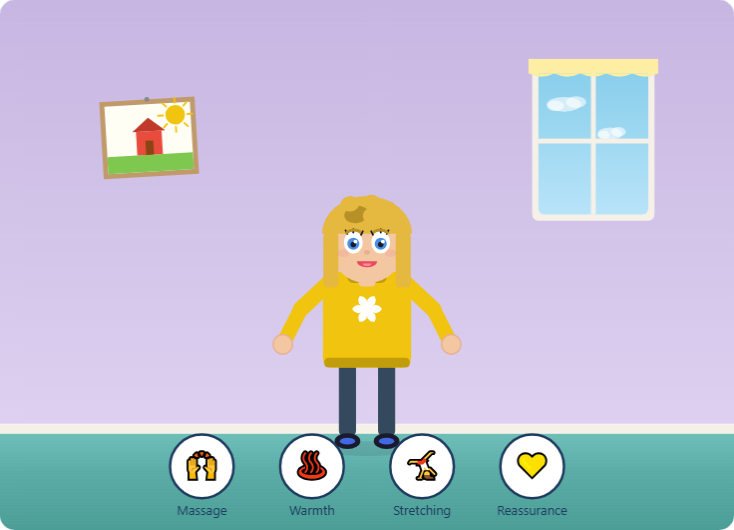 Interactive growing pains guide showing common pain locations and relief strategies