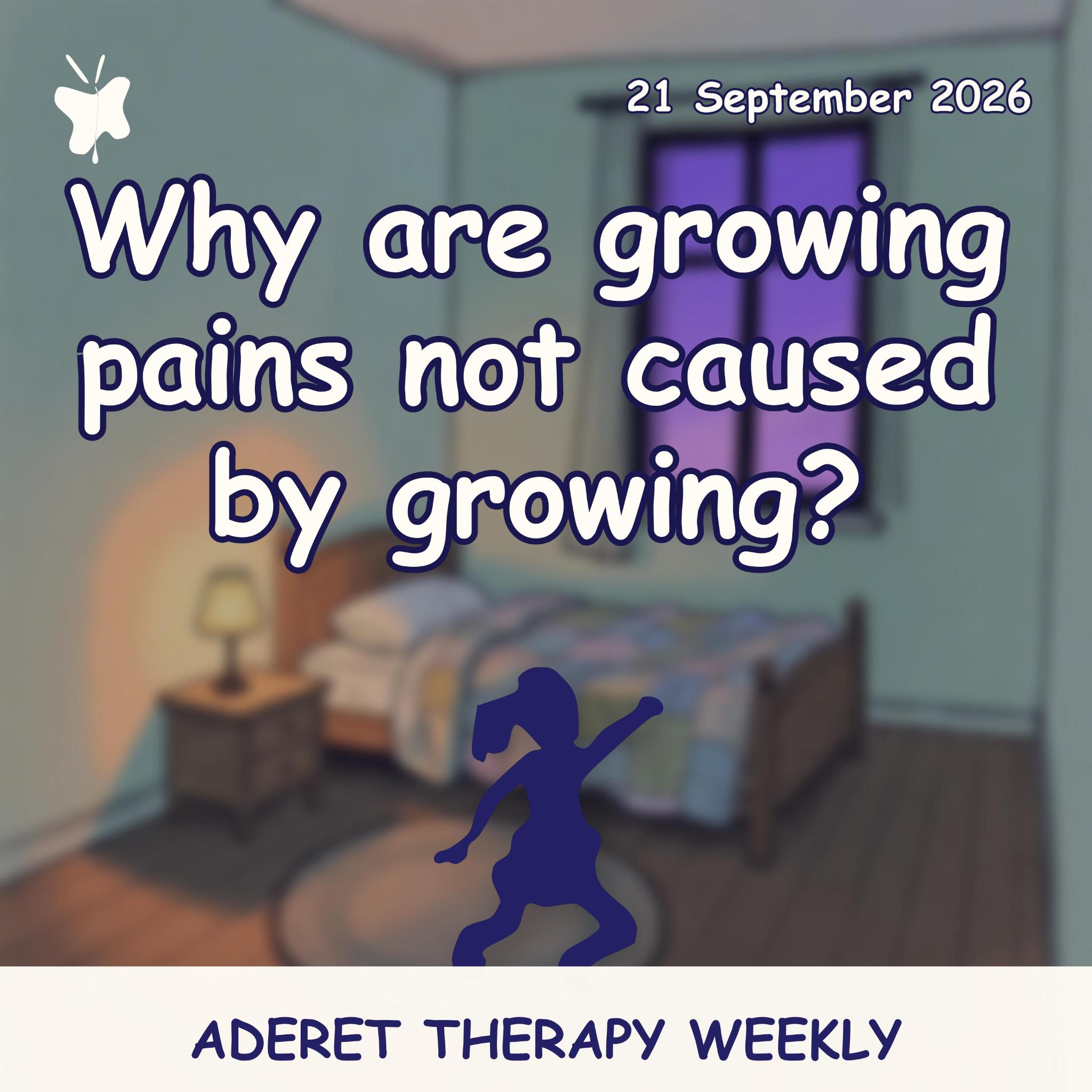 Aderet Therapy Weekly podcast cover: silhouette of a child dancing in front of a blurred child's bedroom with a patchwork quilt, bedside lamp and purple night window, 21 September 2026